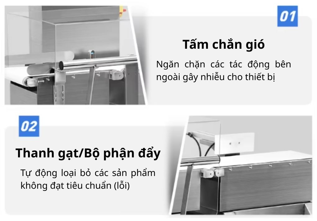Tấm chắn gió và bộ phận  đẩy sản phẩm lỗi