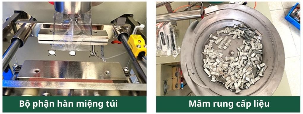 Bộ phận hàn miệng túi và mâm rung cấp liệu