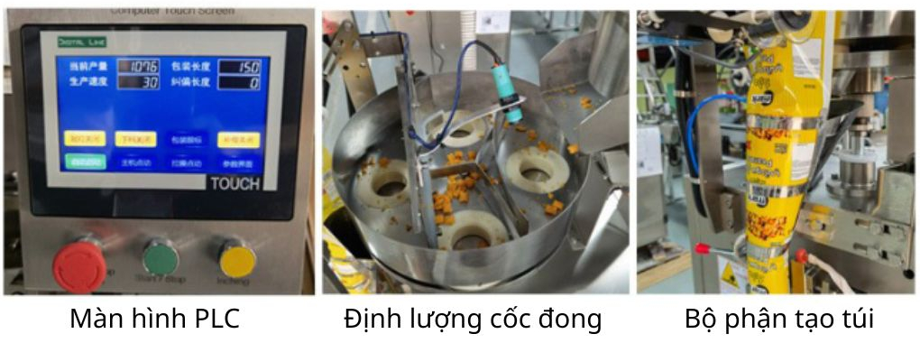 Màn hình PLC, định lượng dạng cốc đong, bộ phận tạo túi