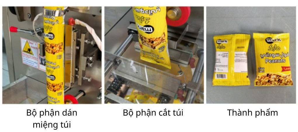 Bộ phần dán miệng túi, cắt túi và túi thành phẩm