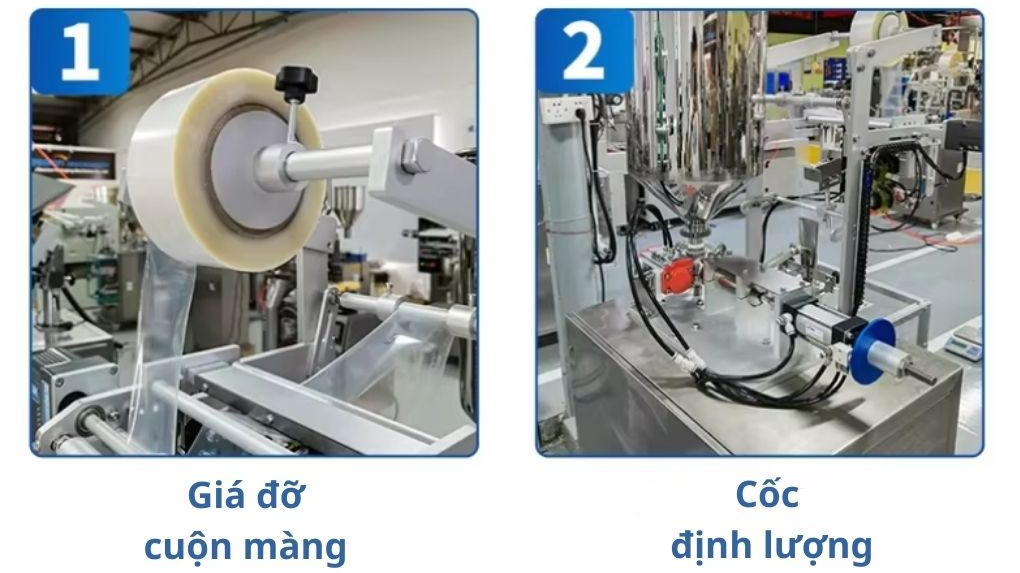 Bộ phận giá đỡ cuộn màng và cốc định lượng