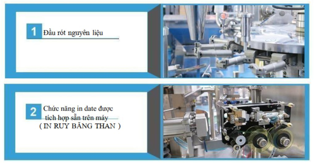 Đầu rót nguyên liệu và chức năng in hạn sử dụng