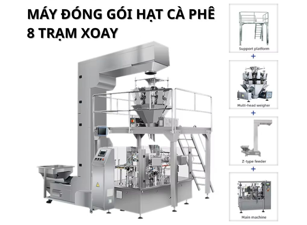 Máy đóng gói hạt cà phê 8 trạm xoay OP Pack