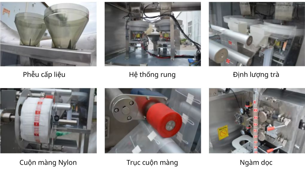 Phễu cấp liệu, bộ phận tạo túi, trục cuộn màng bao bì