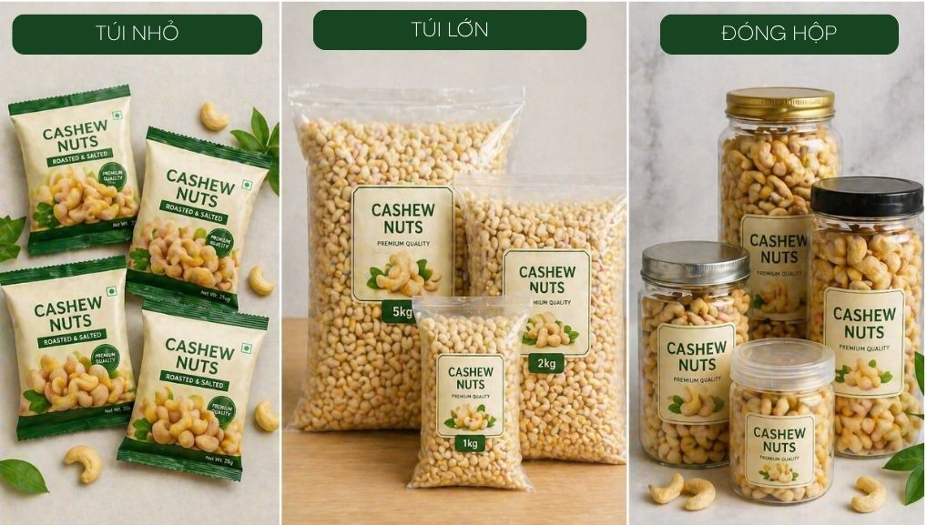 Các dạng túi đóng gói hạt điều