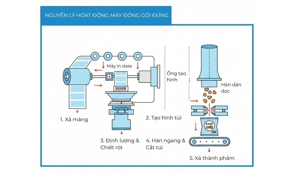 Nguyên lý hoạt động máy đóng gói dạng đứng