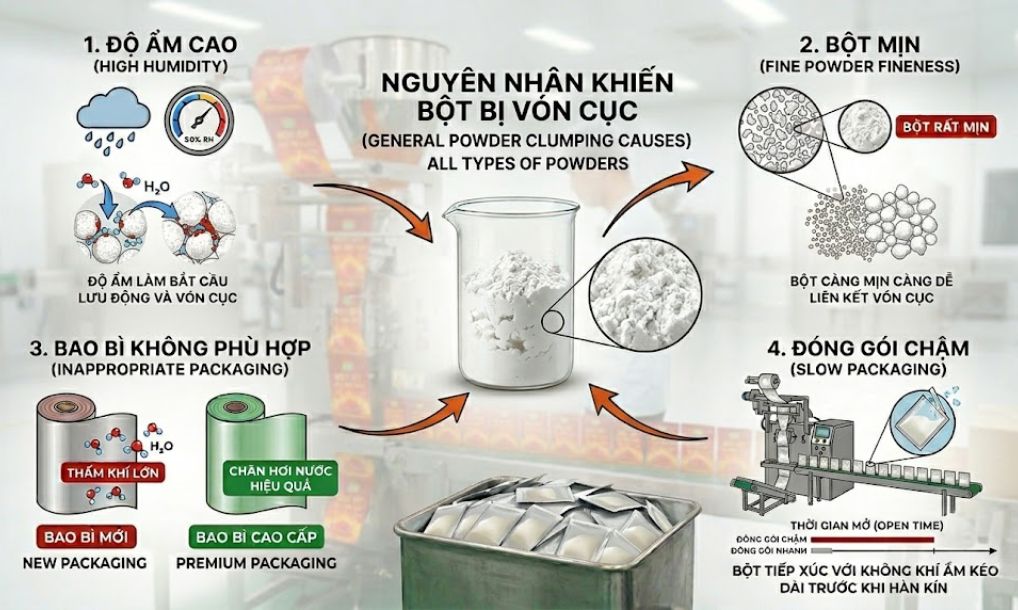 Nguyên nhân khiến bột bị vón cục