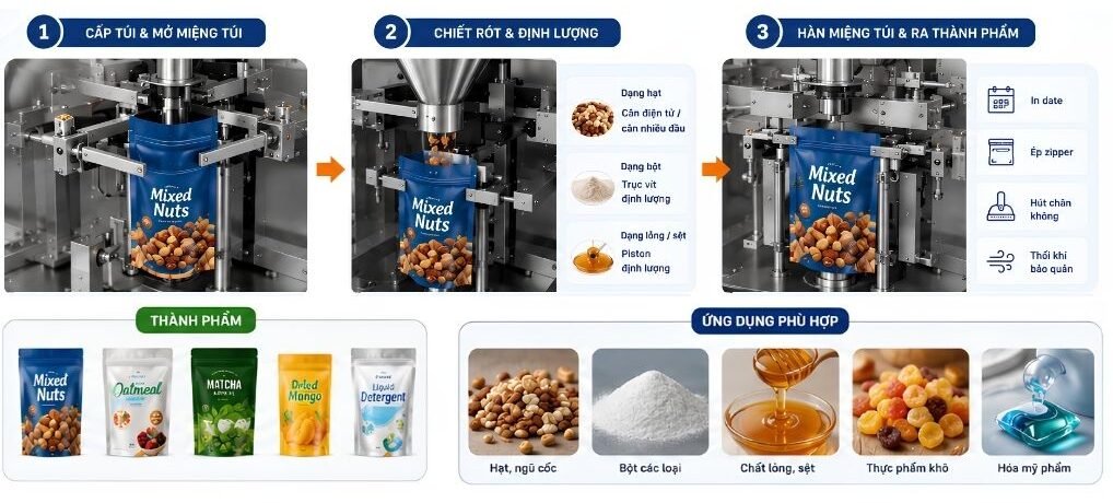 Nguyên lý hoạt động máy đóng gói trạm xoay