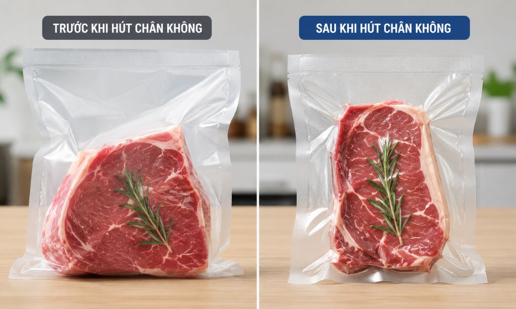 So sánh sản phẩm trước và sau khi đóng gói hút chân không