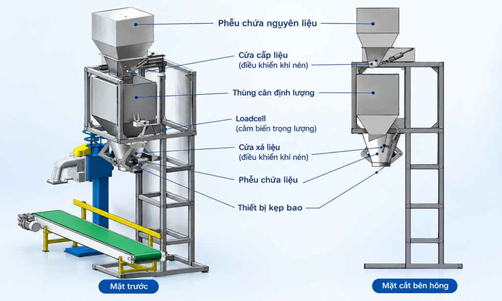Hệ thống cấp liệu cân định lượng gạo